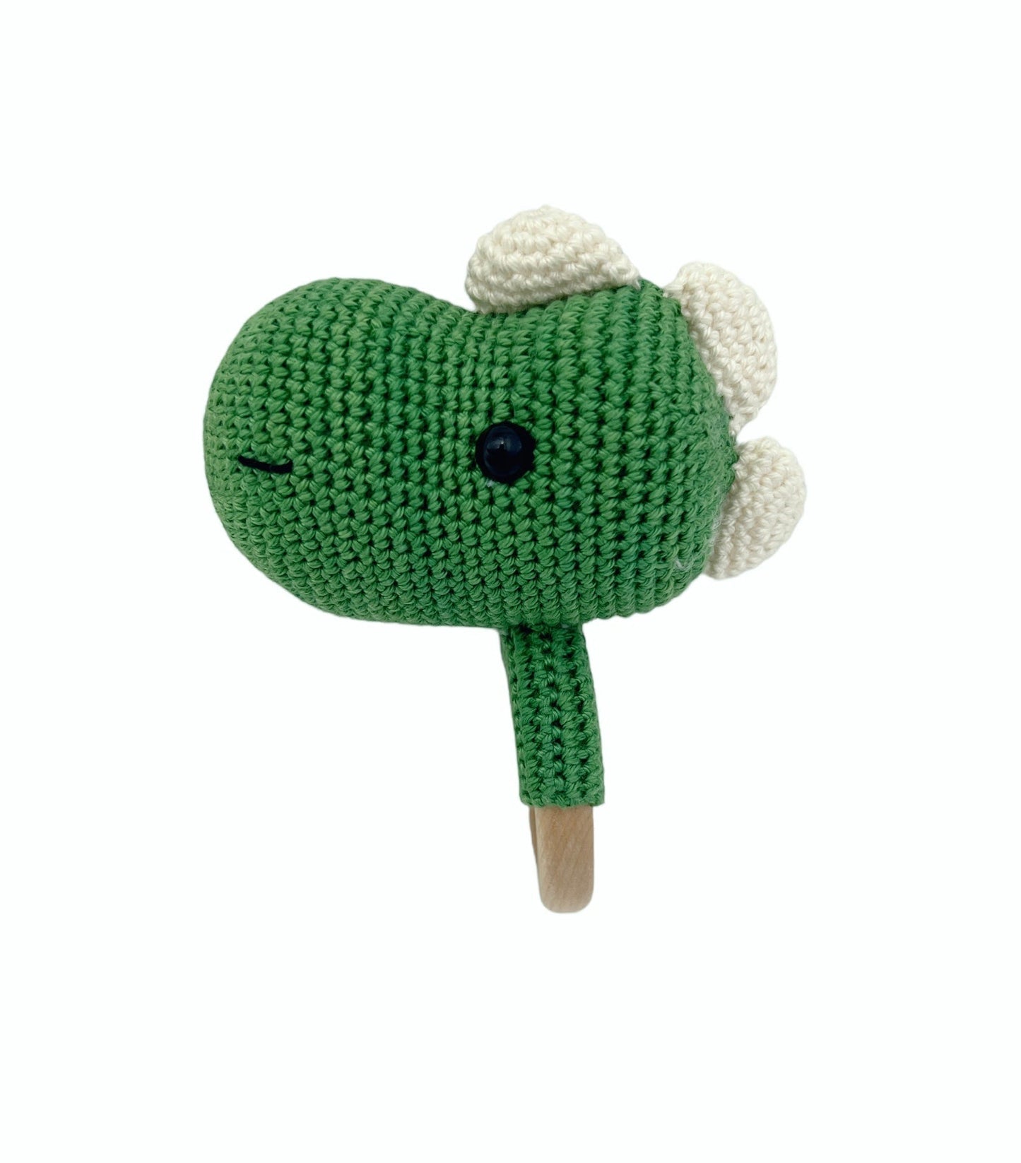 Holzrassel Gehäkelt Beißring Holz Greifling Spielzeug (Dino)