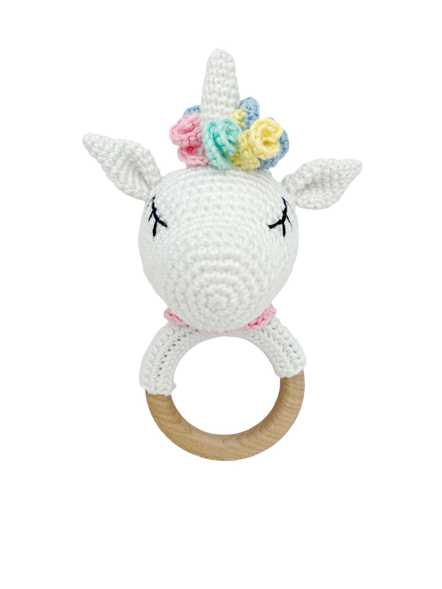 Amigurumi Gehäkelt Holzrassel Zertifizierte Baumwolle Beißring (Einhorn)