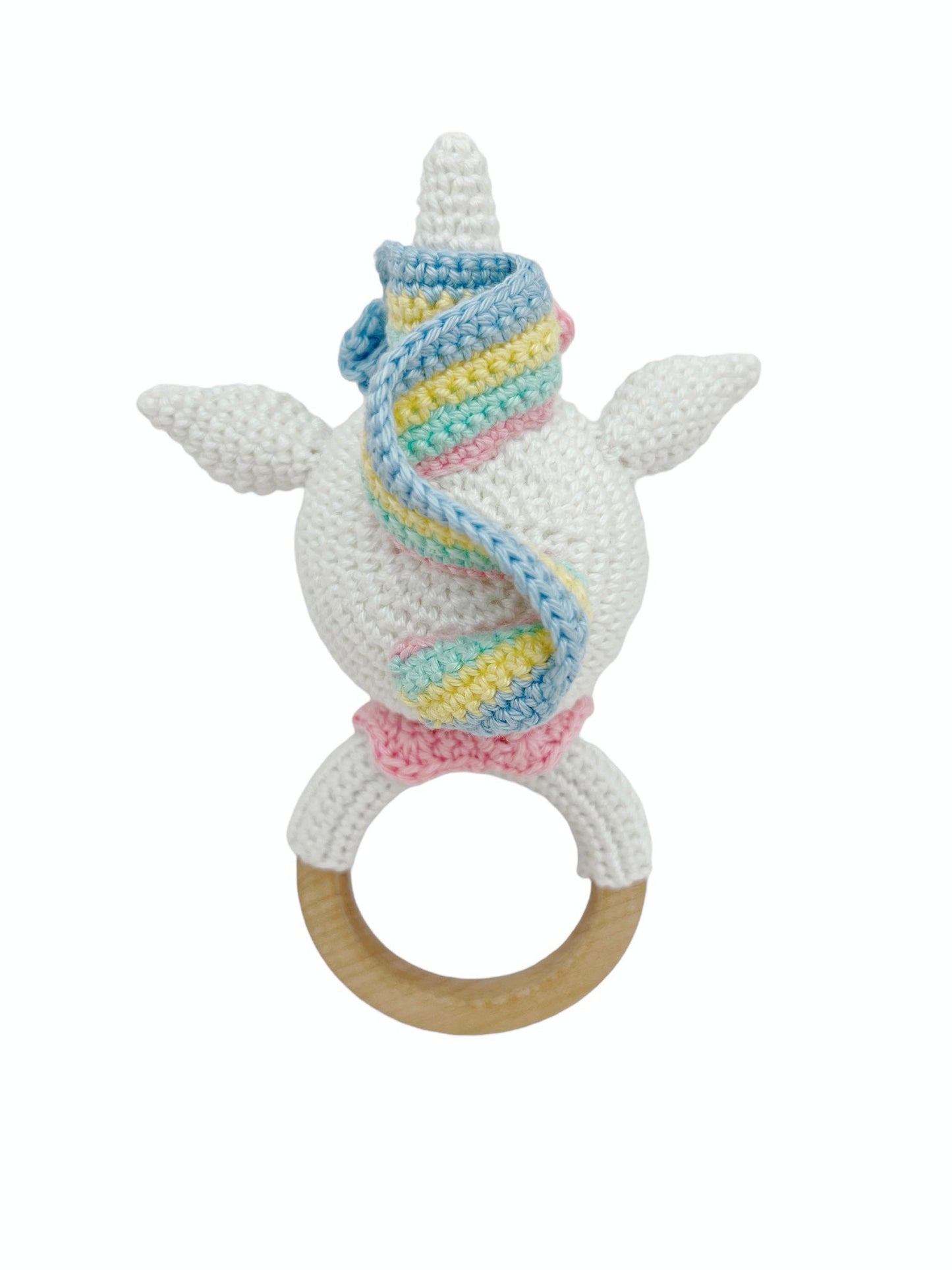 Amigurumi Gehäkelt Holzrassel Zertifizierte Baumwolle Beißring (Einhorn)