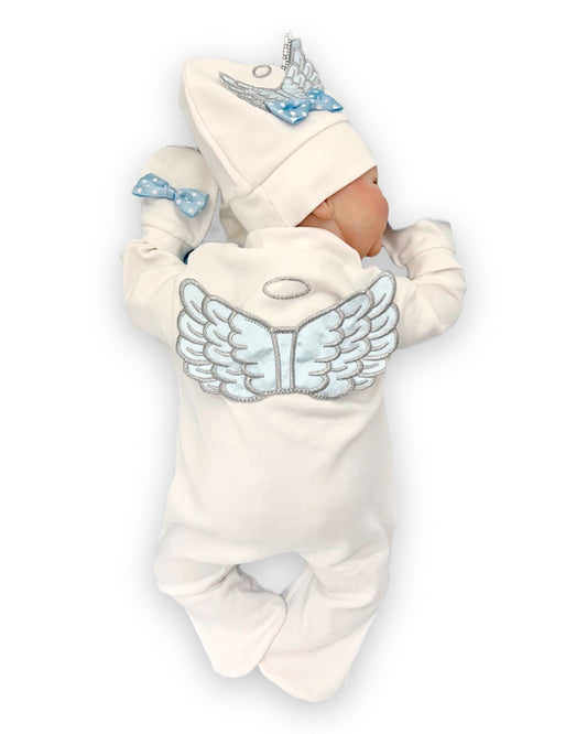 Engel Strampler Taufanzug Baby Fotoshooting (Blau)