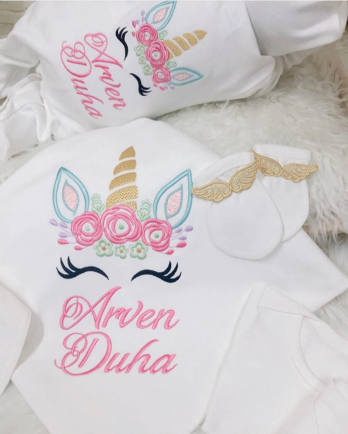 Strampler Personalisiert Mädchen Einhorn Babydecke mit Name